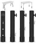 Heavy Duty Table Leg Extenders Providing Three Level Height Adjustable Folding Risers, black steel, support bar height adjustment.