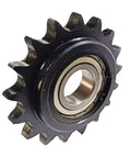 Heavy Duty 45# Steel Idler Sprocket Drive Chain Gear With Bearing For 08B Roller Chain, showing a 12-tooth design with sealed bearing.
