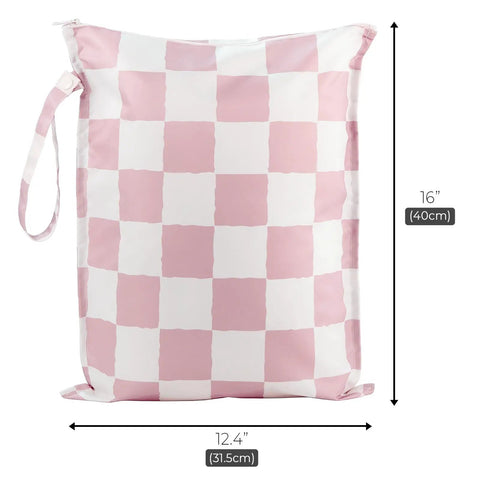 Checkered Waterproof Wet Dry Bags Set Of 2 For Swimwear And Baby Clothes Leakproof Reusable Pouches 16x12.4 inches with Zipper