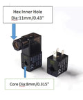 Top Notch AC 220V Pneumatic Solenoid Valve Coils For 4V210 Pilot Valves, 6VA Low Heat Coil Set, showing dimensions and specifications.