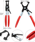 130 Piece Hose Clamp Set With 16 Sizes 6 To 25 mm Swivel Jaw Pliers with red handles and detailed close-up views.