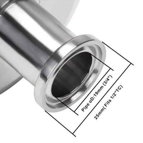 Stainless steel sanitary Tri-Clamp reducer end fitting, 2 in x 1/2 in, 304 grade, close-up view