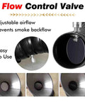Close-up of flow control valve on Heavy Duty Flexible Fume Extractor Hose With Rock Solid Suction Hood And No Sweat 360 Adjustable Bending Arm For Shop Smoke Dust And Fast Air Extraction Black.