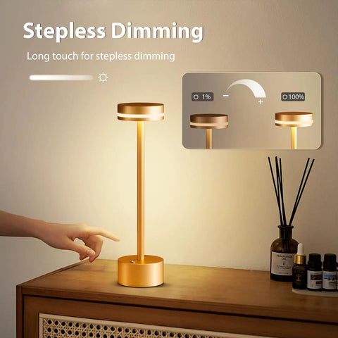 Cordless Table Lamp With Aluminum Touch Control Rechargeable 4000mAh Battery Warm 3000K LED Lit Hand Painted Modern Accent Light