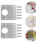 Stainless Steel Hinge Repair Kit For Cabinets And Doors With Screws Heavy Duty Hinge Plates shown with installation details