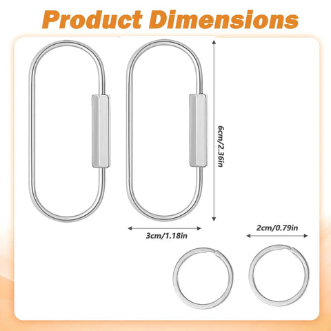 Dimensions of 8 Pack Silver Brass Key Rings With Secure Screw Lock Carabiner Keychain Clips And O Rings Set
