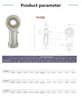 Female Rod End Bearing One Half Inch Bore And One Half By Twenty Right Hand Thread Self Lubricating Beefy Rod End Bearings Two Pack For Smooth Flexible Motion In Mechanical Linkages, PHSB diagram