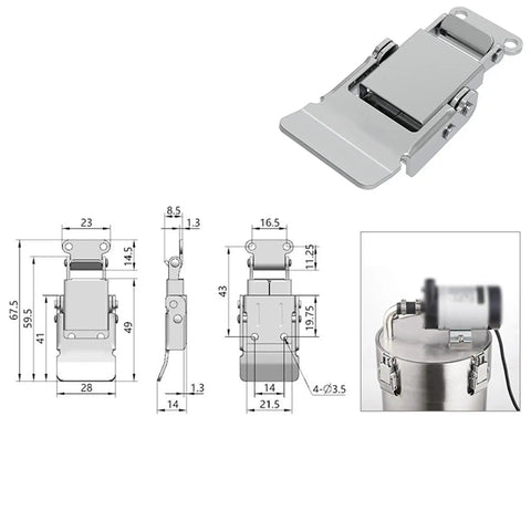 Heavy Duty Toggle Hasp Latch For Secure Safe Box And Tool Case With Spring Latch, stainless steel, dimensional view