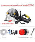 No Sweat Electric Circular Saw Delivers Badass 6800 Watt Cutting Power With Adjustable Angle For Wood Metal Stone And Tile Multi Function Portable DIY Project Tool Without Blade and accessories on display.