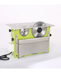 Compact Dust Free Electric Table Saw Featuring Precise Angle Controls And A High Torque Motor Built For Slick Wood Cuts, green and silver design.