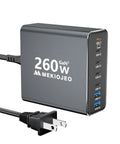 GaN 260W USB C Charger Station With 7 Ports 5 USB C And 2 USB A Fast Charging Dock For MacBook Pro Air iPad Pro iPhone Aluminum Alloy Gray