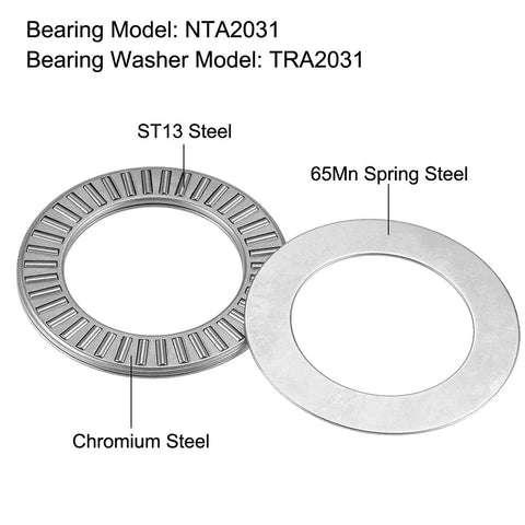 Thrust Needle Roller Bearings With Washers NTA2031 1-1/4 Bore 1-15/16 OD 5/64 Width 0.032 Washer Thickness Chrome Steel Rollers