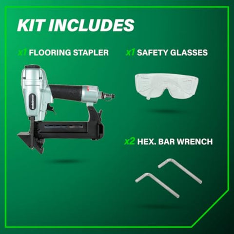 Top Notch Pro Preferred Pneumatic Flooring Nailer For Hardwood, 18 Gauge 1/4 Inch Staples kit with stapler, glasses, wrenches
