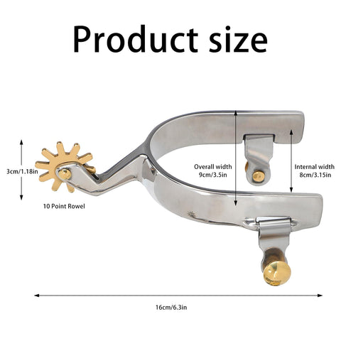 Product size of Stainless Steel Horse Spurs For Men And Women, Rustproof Boot Spurs With Brass Swing Buttons, American Style Cowboy Spurs