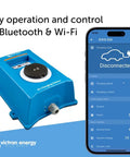 Smart Level 2 EV Charger Station 22 KW Electric Vehicle Home Wall Box With WiFi And Bluetooth, blue charging device and app interface.