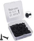 Size 6 By Three Quarter Inch Black Flat Head Phillips Wood Screws 100 Piece Pack Tough As Nails Carbon Steel Self Tapping Fasteners in clear box.
