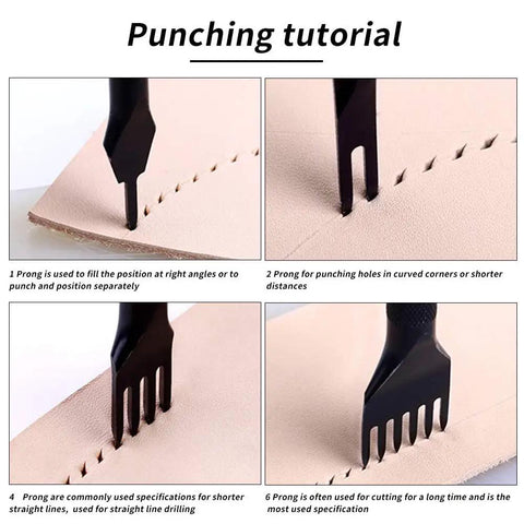 4 Piece Leather Stitching Punch Set With 1 2 4 6 Prongs, Hole Punch Tools for Crafting and DIY Stitching Tutorial Display