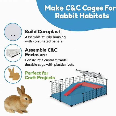 Make C&C cages for rabbit habitats using Knockout Quality Ratchet Rivets For Coroplast C And C Cage Panels.
