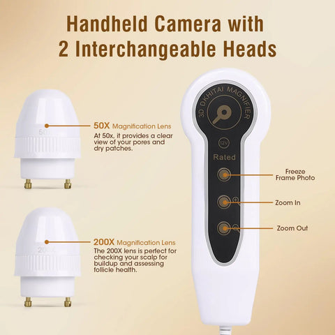 Rechargeable 5 Inch HD Scalp And Skin Analysis Camera with 50x and 200x lenses for at home spa use