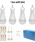 4 Pack Portable Emergency LED Light Bulbs USB Rechargeable Camping Lanterns With Remote Timer Five Lighting Modes Hook Included