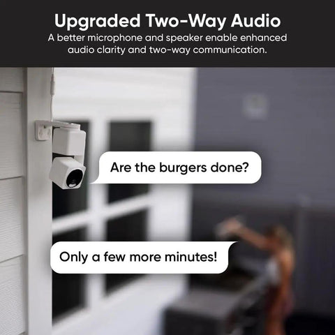 4K Pan Tilt Security Camera With Color Night Vision For Indoor And Outdoor Use installed outside with two-way audio