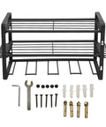 Heavy Duty Wall Mounted Tool Rack Black Iron Power Tool Organizer With Drill Slot And Charging Shelf Built Like A Tank, hardware included.
