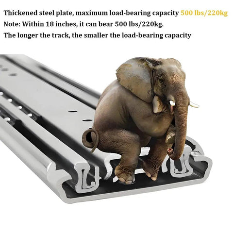 Elephant sitting on Beefy 32 Inch Full Extension Drawer Slides With Lock And Side Mount Ball Bearing Glides, 500 Pound Load Capacity