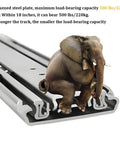 Heavy Duty Locking Drawer Slides 32 Inch Full Extension Ball Bearing Side Mount Glides supporting elephant, 500lb capacity.