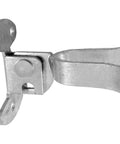 Hella Sturdy Galvanized Wall Mount Fork Gate Latch Fits 1 7 8 Inch Chain Frames secured close-up view of rust-resistant latch for outdoor use.