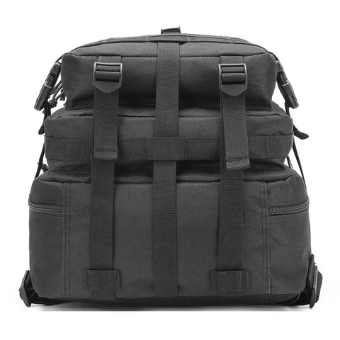 Back view of a Rugged 45L Tactical Backpack for Men with MOLLE 3 Day Assault Bug Out Daypack Water Resistant Heavy Duty Military Style Backpack