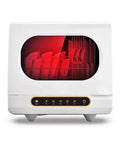 Compact Portable Countertop Dishwasher Offering No Sweat Installation And Smart Auto Wash Cycles, displaying clean plates.