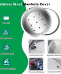 Beefed Up Heavy Duty Round Manhole Cover Set With Adjustable Diameter From 300mm To 900mm For Lawn And Garden Reinforced Steel Bar Construction Safe And Durable Outdoor Drainage Solution 29.5 Inch Diameter. Stainless steel construction with non-slip surface.