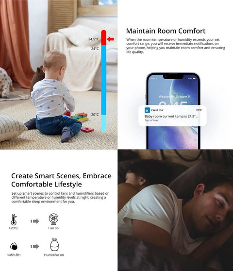 Zigbee Temperature Humidity Sensor For Your Smart Home Setup With Real Time Alerts Indoor Thermometer Hygrometer Compatible With Alexa And Google Home High Accuracy 0.2 C Temperature And Two Percent RH Humidity Requires Zigbee Hub near baby room and phone alert