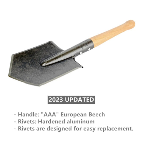 Battle Wolf Military Grade Survival Shovel Beefy Beastly Built Heavy Duty Carbon Steel With Hardwood Handle shown on white