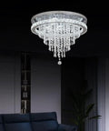Crystal Chandelier LED Ceiling Light 19.6 Inch Flush Mount Fixture For Living Room Bedroom Kitchen Dining Room Cool White Glow Lit Modern Sparkling Decor Accent