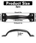 2 Pack 5 Inch Black Iron Garage Door Handles Outdoor Pull Handles For Barn Gates Fences Cabinets Furniture And Wardrobes Heavy Duty Durable Weatherproof Exterior Interior Mounting Hardware, shown with dimensions