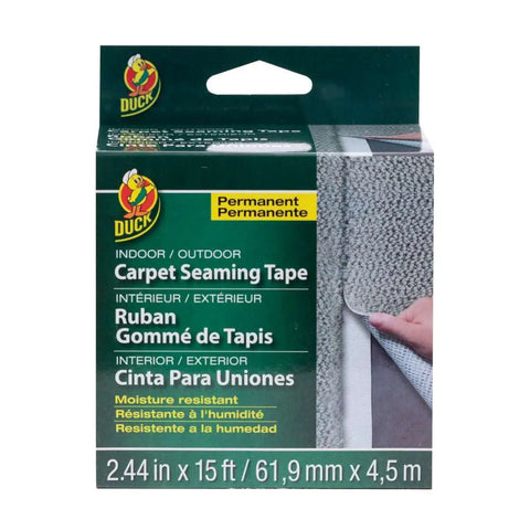 Self Adhesive Fiberglass Carpet Seaming Tape 2.44 in for DIY carpet repair, packaging front view, 15 ft roll.