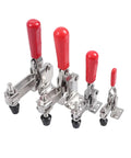 Heavy Duty Horizontal Toggle Clamp Metal Plunger Push Pull Fixture For Welding And Garage Builds Sweet Tight Grip Angled Handle Design No Sweat Adjustment One Pack, showcasing four clamps with red handles.