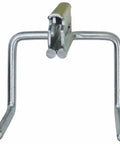 Front view of Heavy Duty Dual Arm Tool Hook for E Track and X Track, zinc steel, for storing tools like brooms and rakes, 200 lb capacity.