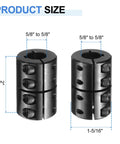Rigid Shaft Coupling Five Eighths To Five Eighths Bore Outside Diameter One And Five Sixteenths Inch Two Inches Long Black Oxide Coated Single Split Clamping With Set Screws 10-32 By One Half Inch Perfect For 3D Printer Motors And Wheel Drives, size diagram