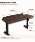 Solid Rubberwood Electric Standing Desk With Crisp Walnut Top, Smooth Single Motor Lift, dimensions of 47.24 x 23.62 in shown.