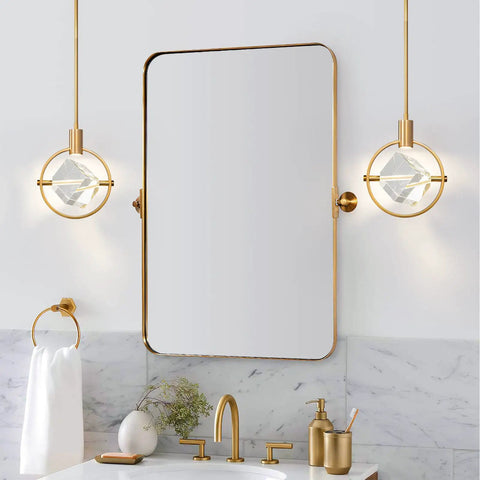 Modern Crystal Pendant Light In Gold Brushed Brass Finish With Mini LED Fixture And K9 Crystal Cube Pendant Ceiling
