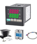 PID Temperature Controller Kit With 100 To 240V AC Power, SSR 40DA Solid State Relay, K Type Thermocouple Sensor, And Black Heat Sink