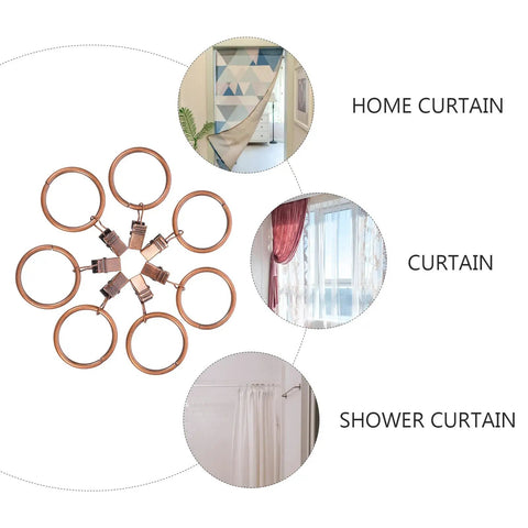 50 Pieces Vintage Bronze Shower Curtain Hooks With Hanging Clips And Glide Rings For Bathroom, shown with curtain examples