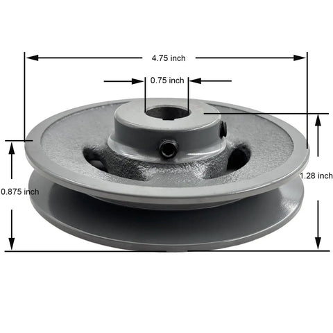 Beefy Heavy Duty 3/4 Inch Bore Single Groove Cast Iron V Belt Pulley With 4.75 Inch Outside Diameter, Motor Pulley For A AX B BX 4L 5L V-Belts, Precisely Machined, Static Balanced, Rust Resistant Finish, BK5034
