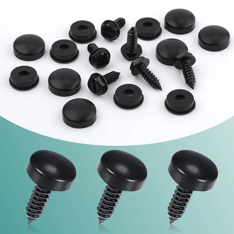 Stainless Steel License Plate Screws and Cap Covers Kit Anti Theft Bolts Fasteners for Cars Trucks SUVs Motorcycles Black 18 Piece Set With Gaskets Weather Resistant
