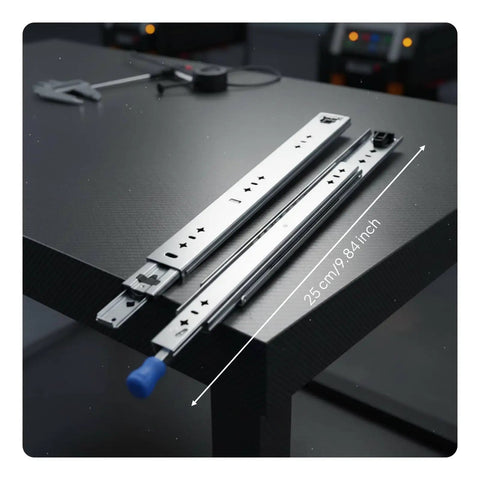 Heavy Duty Drawer Slides With Locking Rail Ball Bearing Three Section Silent Glide Built To Last 25CM on table