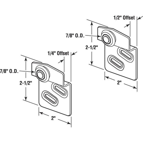 Diagram showing Sliding Closet Door Roller Kit With 7/8 Inch Convex Wheel For Top-Hung Bypass Wardrobe Doors Includes 1/4 Inch And 1/2 Inch Offset Pairs