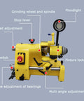 Pro Grade Heavy Duty Universal Cutter Grinder Sharpener Multi Function Bench Machine For Drill And Lathe Tools Comes With Full Collet Kit 110V showing features like grinding wheel, floodlight, and adjustments.