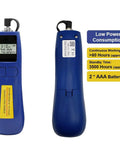 Fiber Optic Power Meter And Light Meter For Tech Pros Minus 70 To Plus 10 dBm 6 Calibrated Wavelengths, blue device dual view